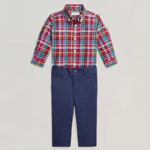 RL Baby Boy Plaid Cotton Shirt & Flex Abrasion Pant 9M